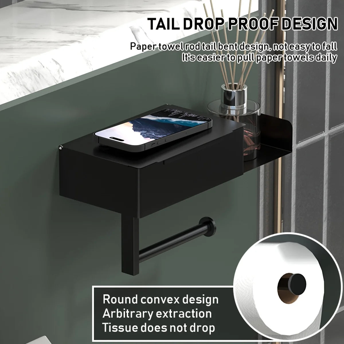 Wall-Mounted Toilet Paper Holder with Smartphone Stand - Modern Bathroom Tissue Dispenser, Essential Bathroom Organizer Qme