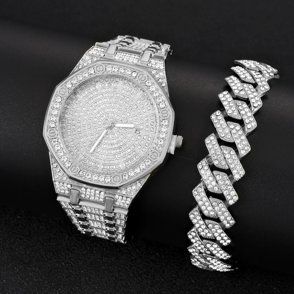 Men's Iced Watch Men's Gold Watch Hip Hop Fashion Cool Bling Gold Diamond Luxury Men's Watch Direct Delivery Relogio Qme
