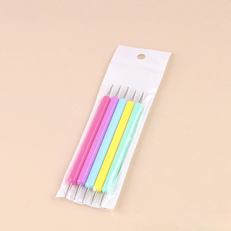5Pcs Double End Nail Dotting Pen Set, Macaron Color Stainless Steel Dotting Tools For Nail Art DIY Clay Pottery Drawing ﻿ Qme 1set