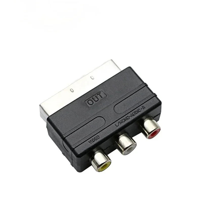 21PIN SCART Male TO 3RCA JACKS INPUT AV Adapter Adaptor Converter for TV DVD VCR Game Player NES SNES Qme