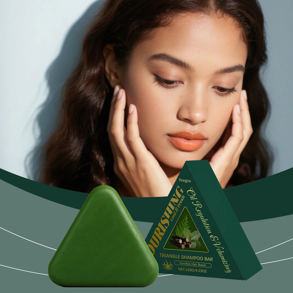 Nature Triangle Shampoo Bar Relieve Scalp Itching Refreshing Oil Control Remove Dandruff Improve Hair Loss Care Green Hair Soap Qme