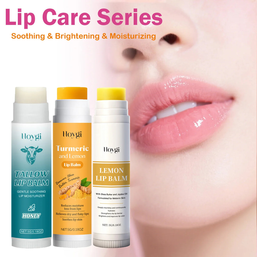 Lip Balm Care Series Lasting Moisturizing Nourishing Lip Care Lemon Turmeric Soothing Tallow Hydrating Balm for Dry Chapped Lips Qme