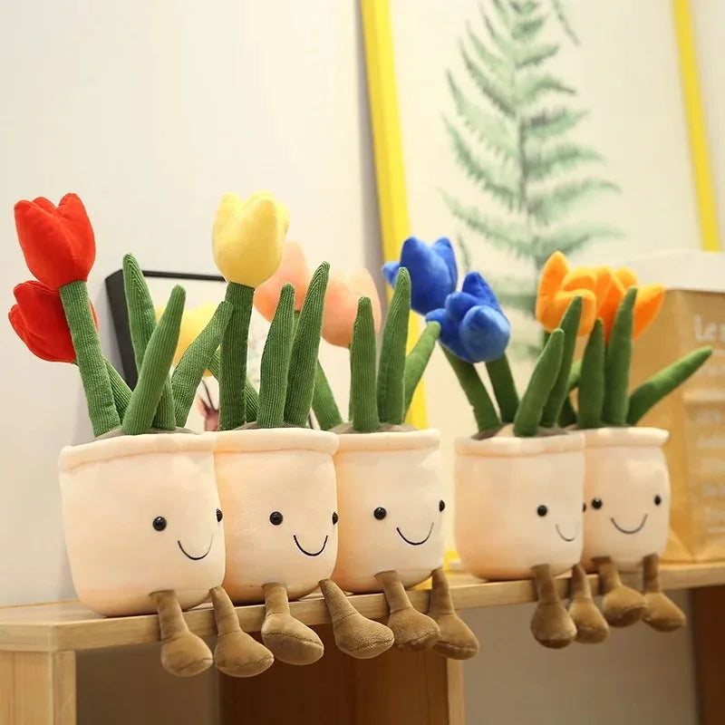 Lifelike Tulip Plant Plush Soft Stuffed Toy Potted Flower Home Living Qme