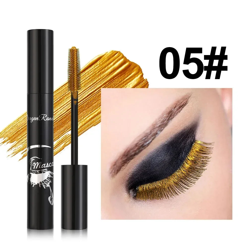 Colorful Mascara Blue Gold Pink Glitter Shimmer Mascara Waterproof Lasting Thick Curling Lengthen Eyelash Extension Mascara Qme 05 Gold