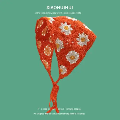Korean Sweet Cute Handmade Crochet Hollow Triangle Headband Towel Women Spring and Summer Travel Literary Photo Hair Scarf Qme JJ