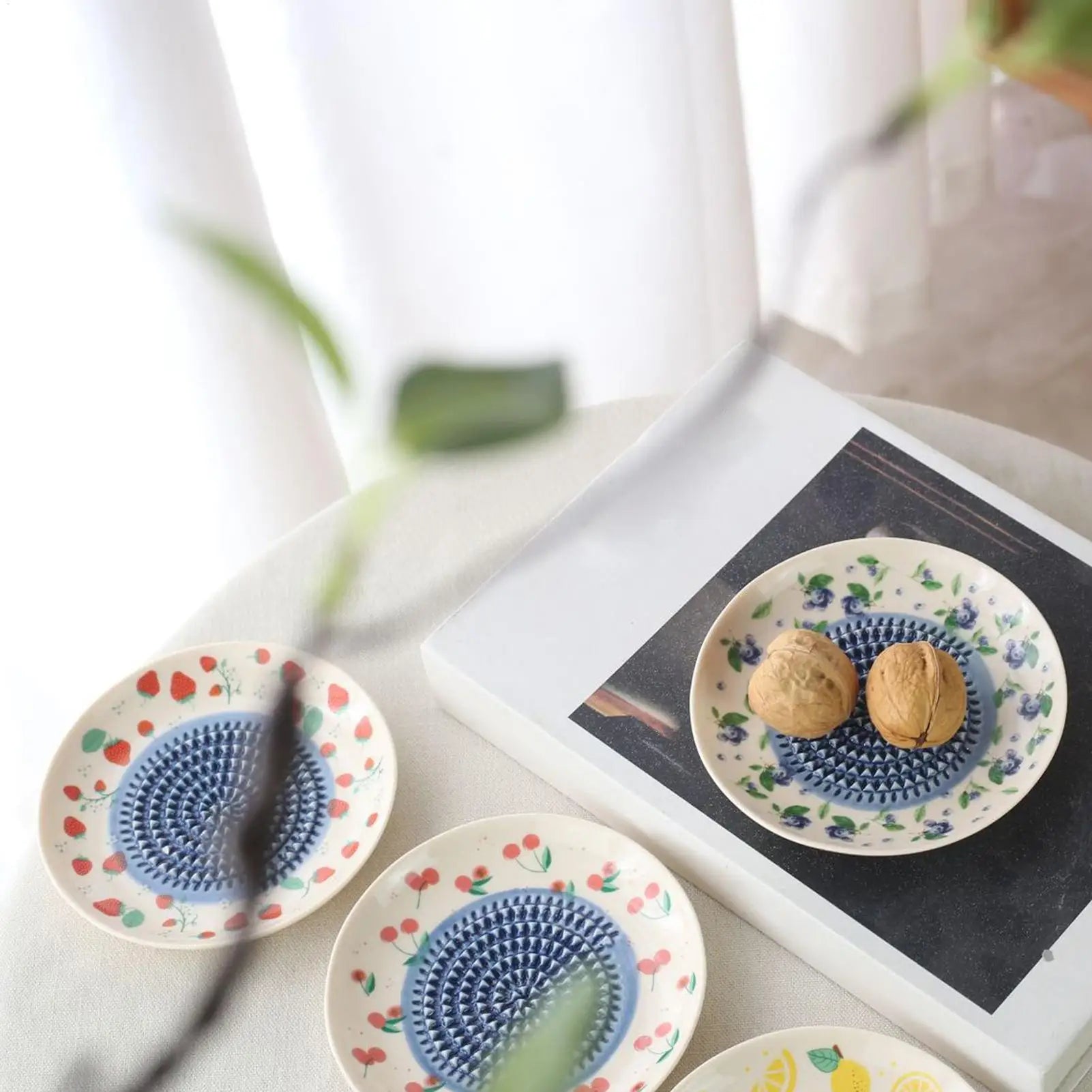 Grater Plate Ceramic Manual Round Fruit Patterns Bowl Garlic Grating Dish For Ginger Cheese Tomato Strawberry Fruit Vegetable Qme