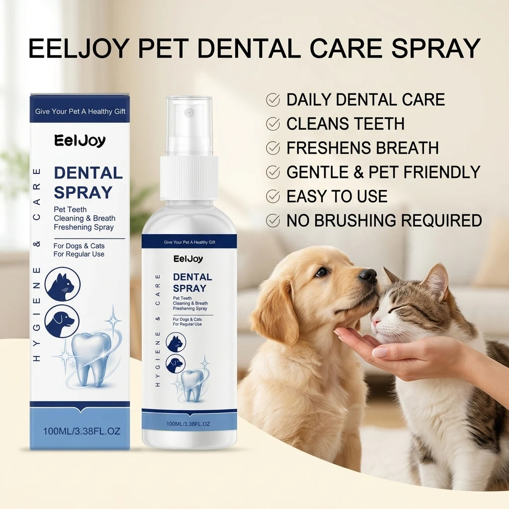 Pet Dental Care Spray Remoce Plaque & Tartar Buildup Reduce Odor Soothe Inflamed Sensitive Gums No Brushing Teeth Cleaning Spray Qme