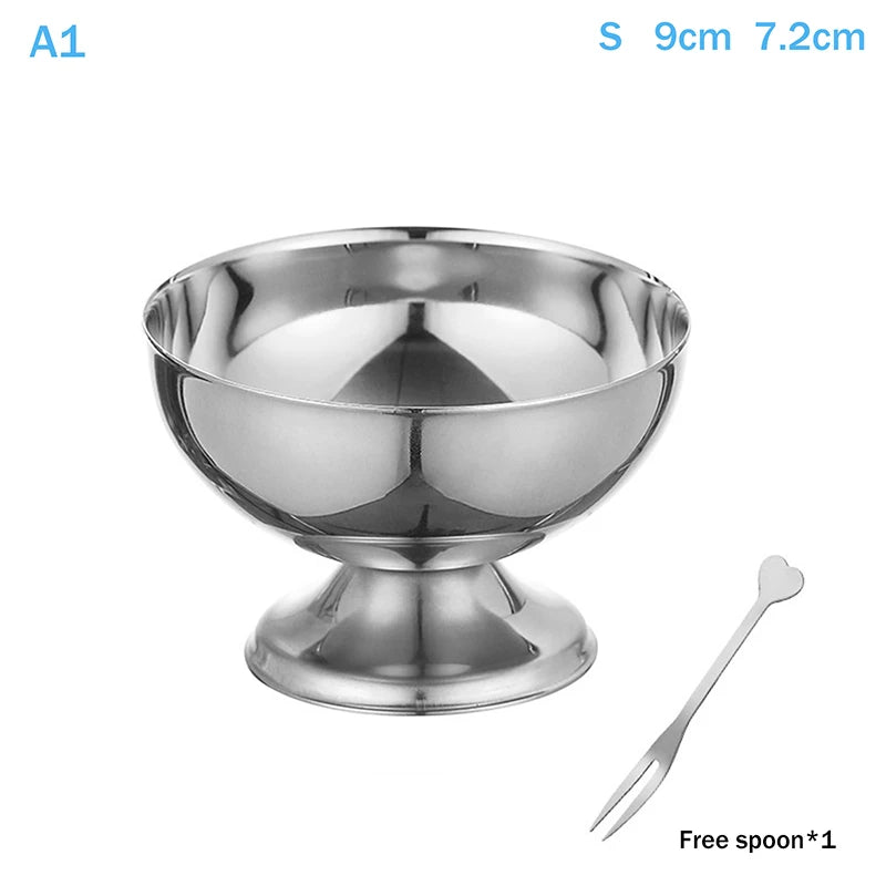 Stainless Steel Ice Cream Cup Gold Silver Dessert Bowl Spoon Qme A1