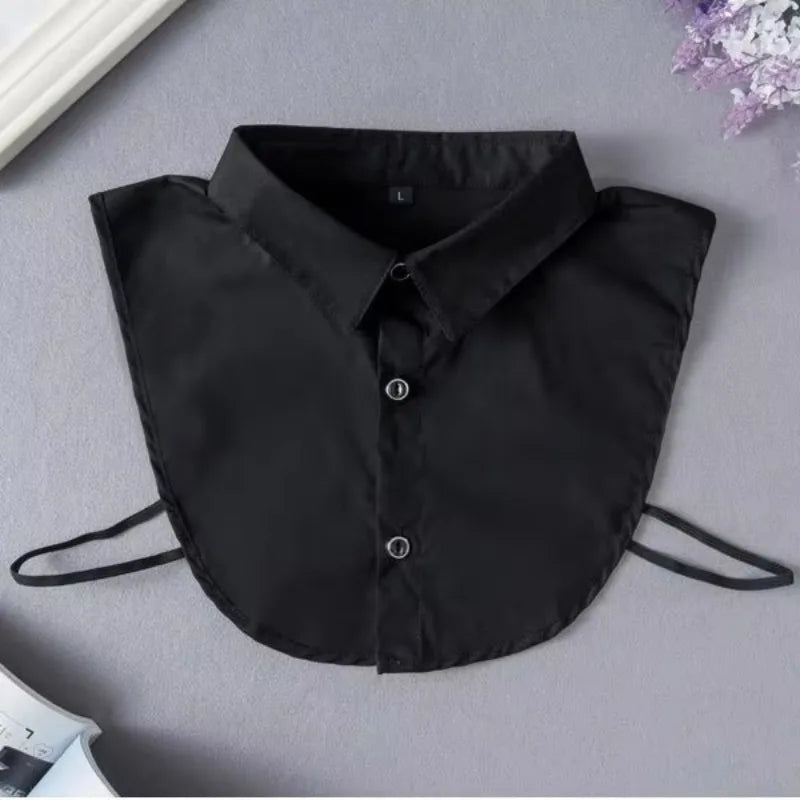 One Fake Shirt Collar Elegant Detachable Button-up Layered Outfit Qme Black