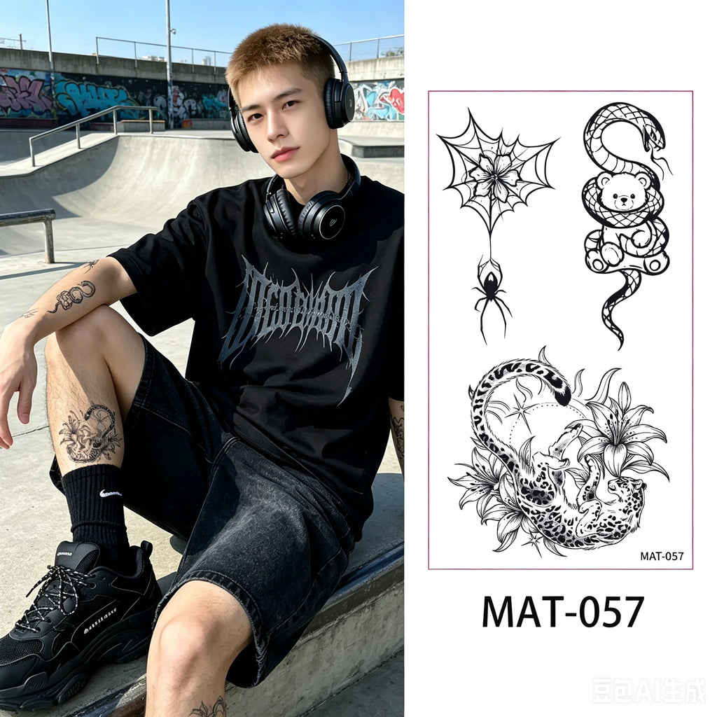 A 6/9pcs Temporary Tattoos for Women - Black Heart, Butterfly, Floral & Celestial Designs | Waterproof Fake Tattoo Stickers Qme