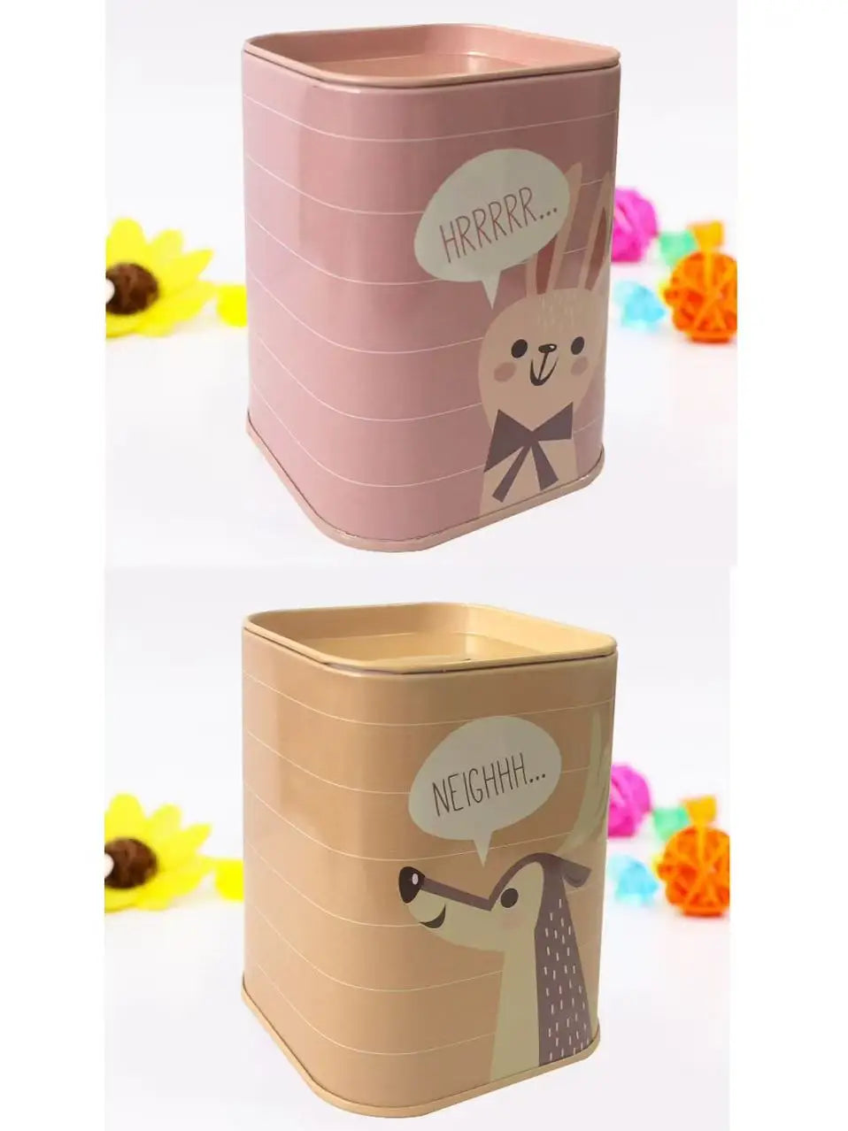 Lovely Animal Metal Money Box Pen Stand Dual-use Container Cash Qme deer and rabbit M