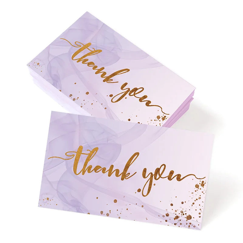 50pcs/ Pack Gold Textured Thank You Cards, Suitable For Weddings, Business, Party Invitations, Holiday Cards Qme 50pcs purple