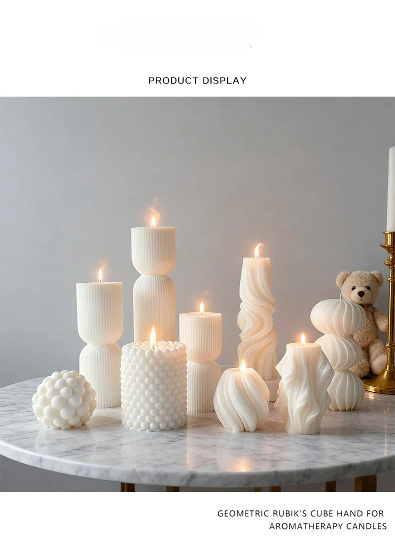 Nordic Minimalist White Scented Candle Atmosphere Home Decor Wedding Arrangement Cylinder Geometric Shape Fragrance Candle Qme