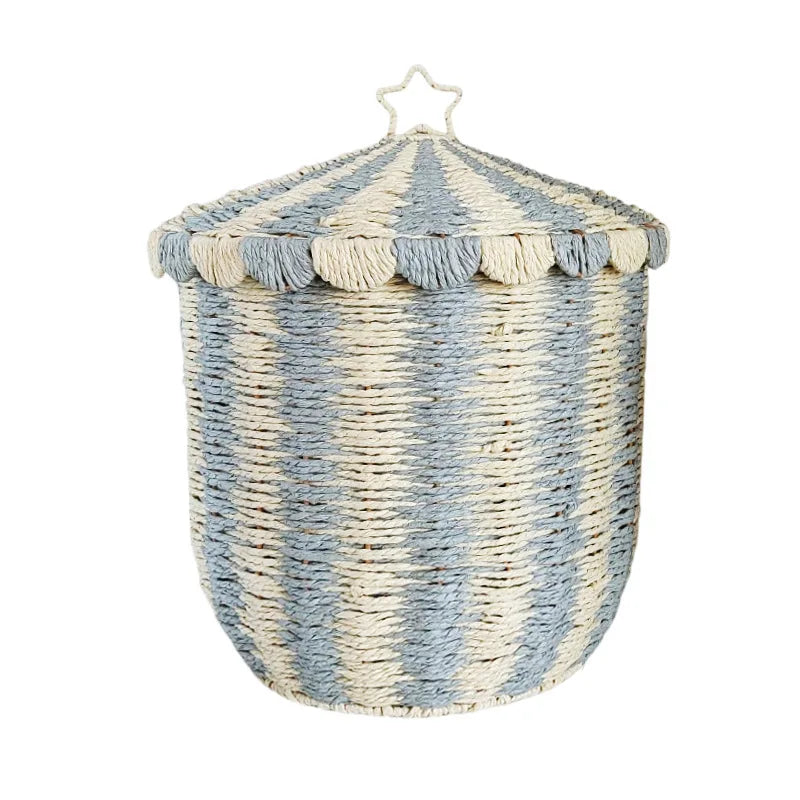 Vintage Woven Storage Basket Laundry Hamper with Lid Toys Sorting Box Household Organizer Multipurpose Décor for Room Home Qme