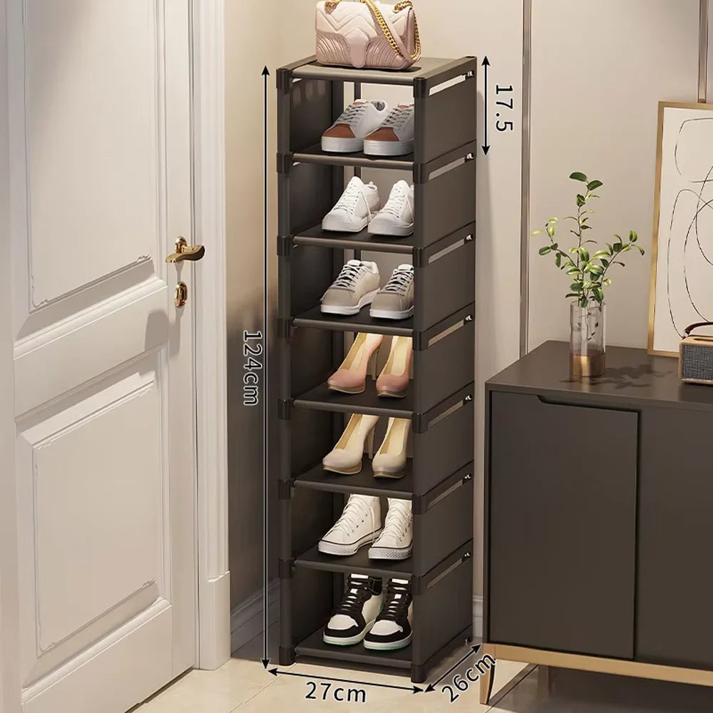 Simple Space Saving Shoe Rack Multi-Layer Shoe Shelf for Entryway & Dorm Room Home Storage Organizer for Slippers & Shoes Qme black 8 layers