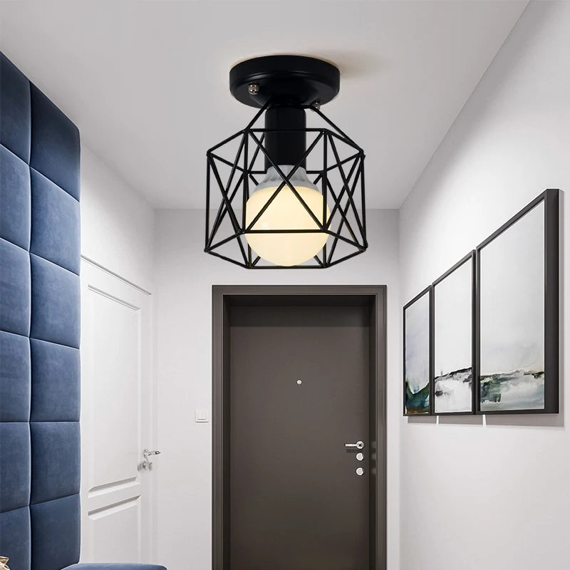 Ceiling Light E27 Iron Lamp Body Indoor Lighting Lights For Aisle Bedroom Vintage Ceiling Metal Cage Fixture Lights 110-240V Qme