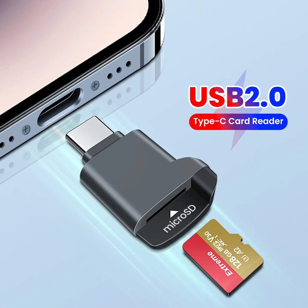 USB 2.0 High Speed MicroSD Adapter Compact Design 2TB Capacity Portable Mini Type C TF Card Reader Support for Type C Devices Qme