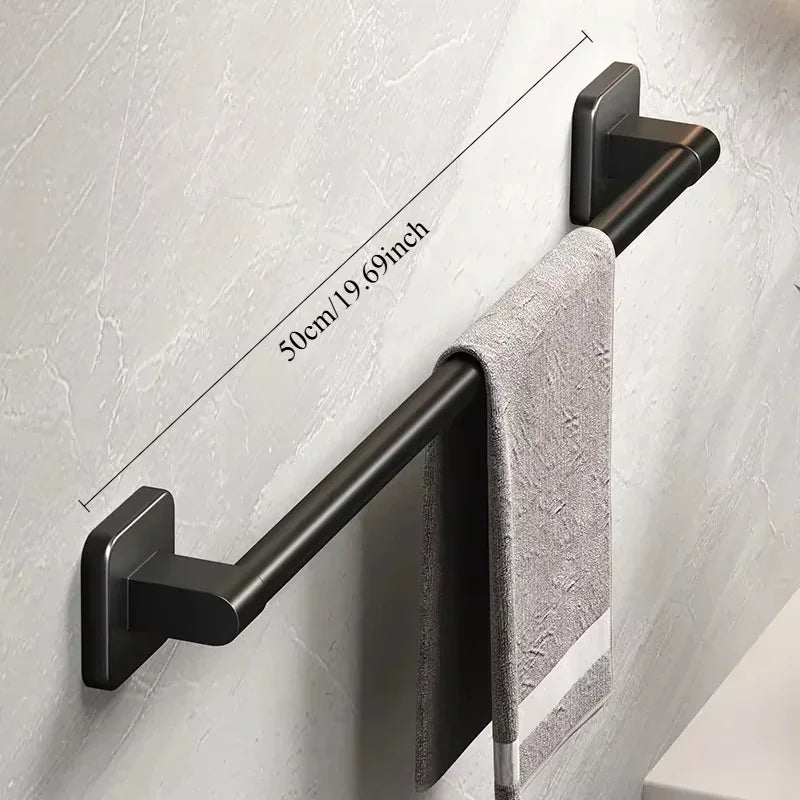Wall Mounted Towel Rack Bathroom Storage Rack No Drilling Bathroom Horizontal Bar Towel Rack Kitchen Bathroom Accessories Qme Black 50CM