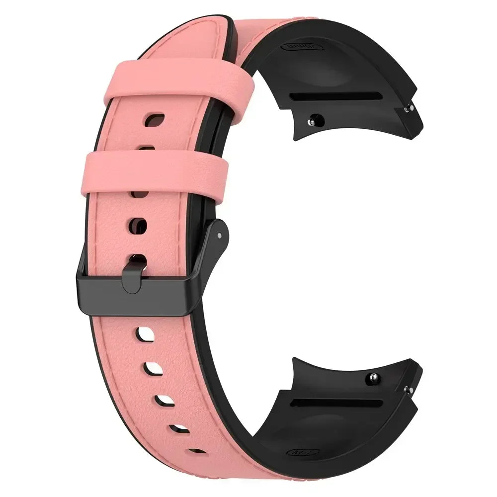 Silicone+Leather Strap For Samsung Galaxy Watch 7 6 4/5 Pro 40mm 44mm Band 6 4 Classic 47 43mm 46mm Replacement Correa Bracelet Qme