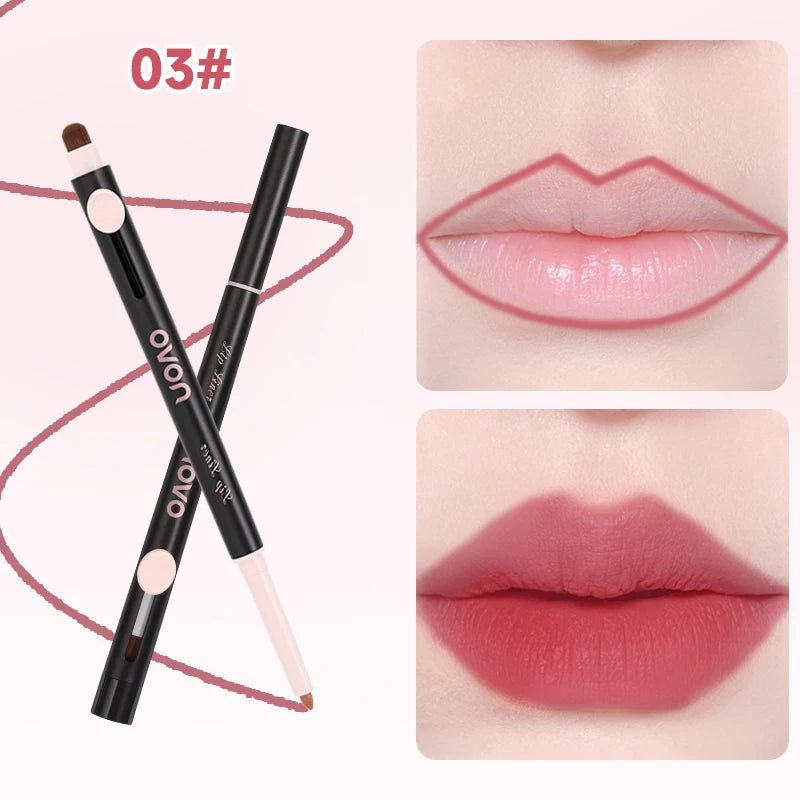 Double-Ended Lip Liner Pen, Lipstick, Long-Lasting Matte Finish, Waterproof, Easy To Apply, No Clumping, Full Coverage Qme 03