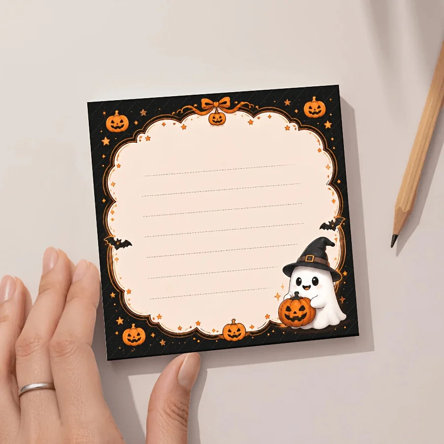 Halloween Cartoon Notepad, Cute Ghost And Jack-O'-Lantern Memo Pad for Writing, Journaling, And Office Use Qme