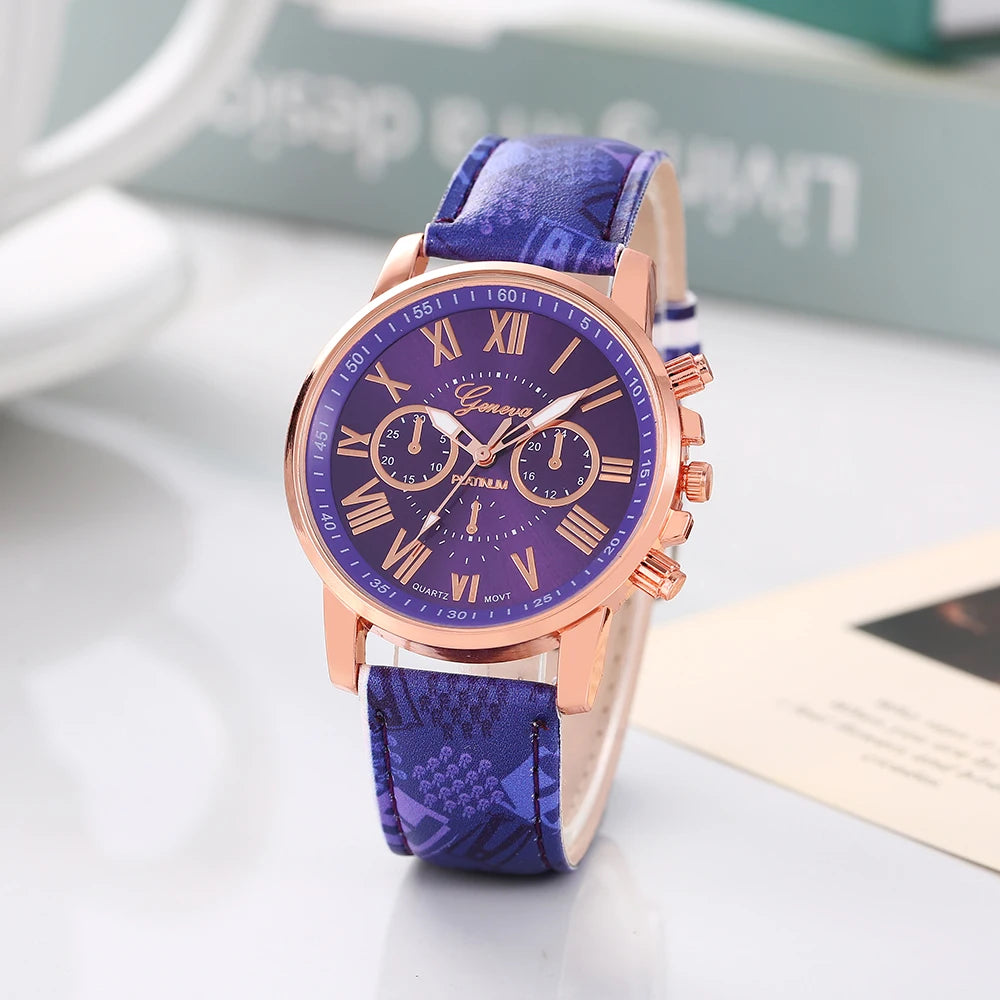 New Women's Watch with Belt Geneva Quartz Watch Belt Fashion Women's Watch Scale Watch 6pcs Qme 1
