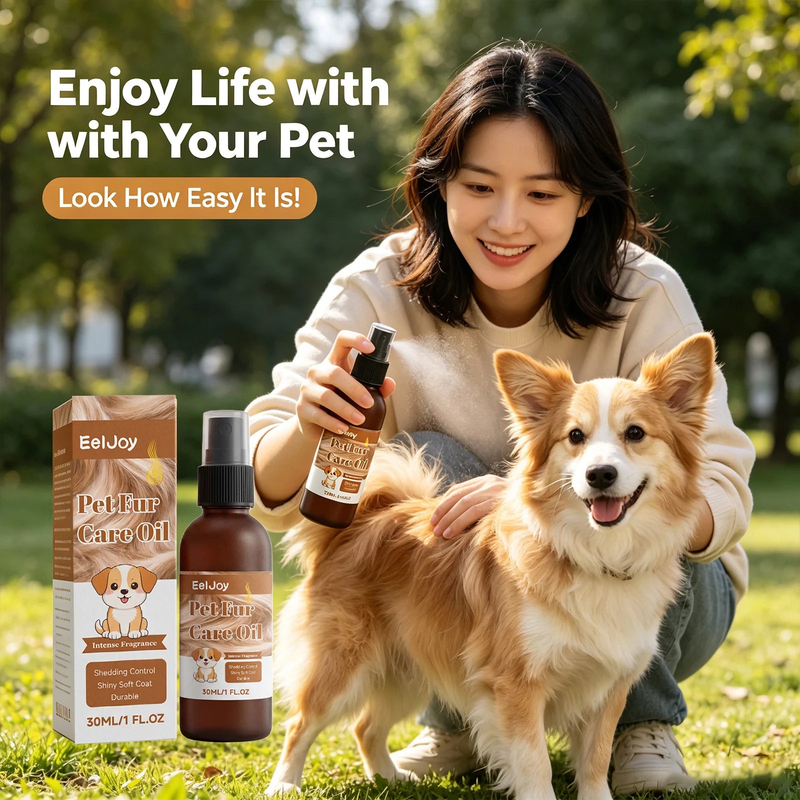 Pet Fur Care Oil Spray Moisturizing Fluffy & Smoothing Hair Reduce Knotting Anti-Shedding Grooming Gentle Pet Coat Conditioner Qme