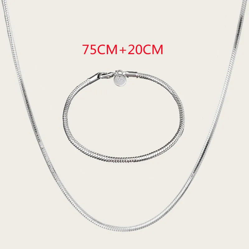 Big Promotion Authentic 925 Sterling Silver Stamped Jewelry Set for Men Women Necklace Bracelet Snake Chain with Lobster Clasps Qme 30 Inch (75CM)