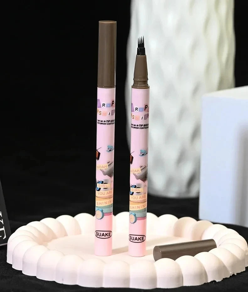 4 Colors Eyebrow Pen Waterproof 4 Fork Tip Eyebrow Tattoo Pencil Cosmetic Long Lasting Natural Dark Brown Liquid Eye Brow Pencil Qme