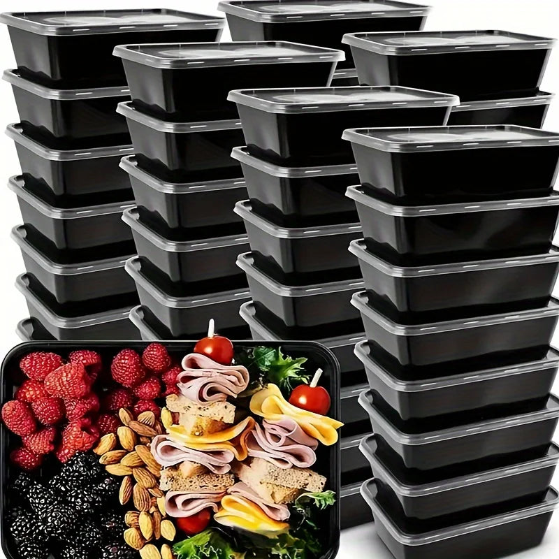 5 10 Black Rectangular Meal Prep Containers Lids Disposable Plastic Qme