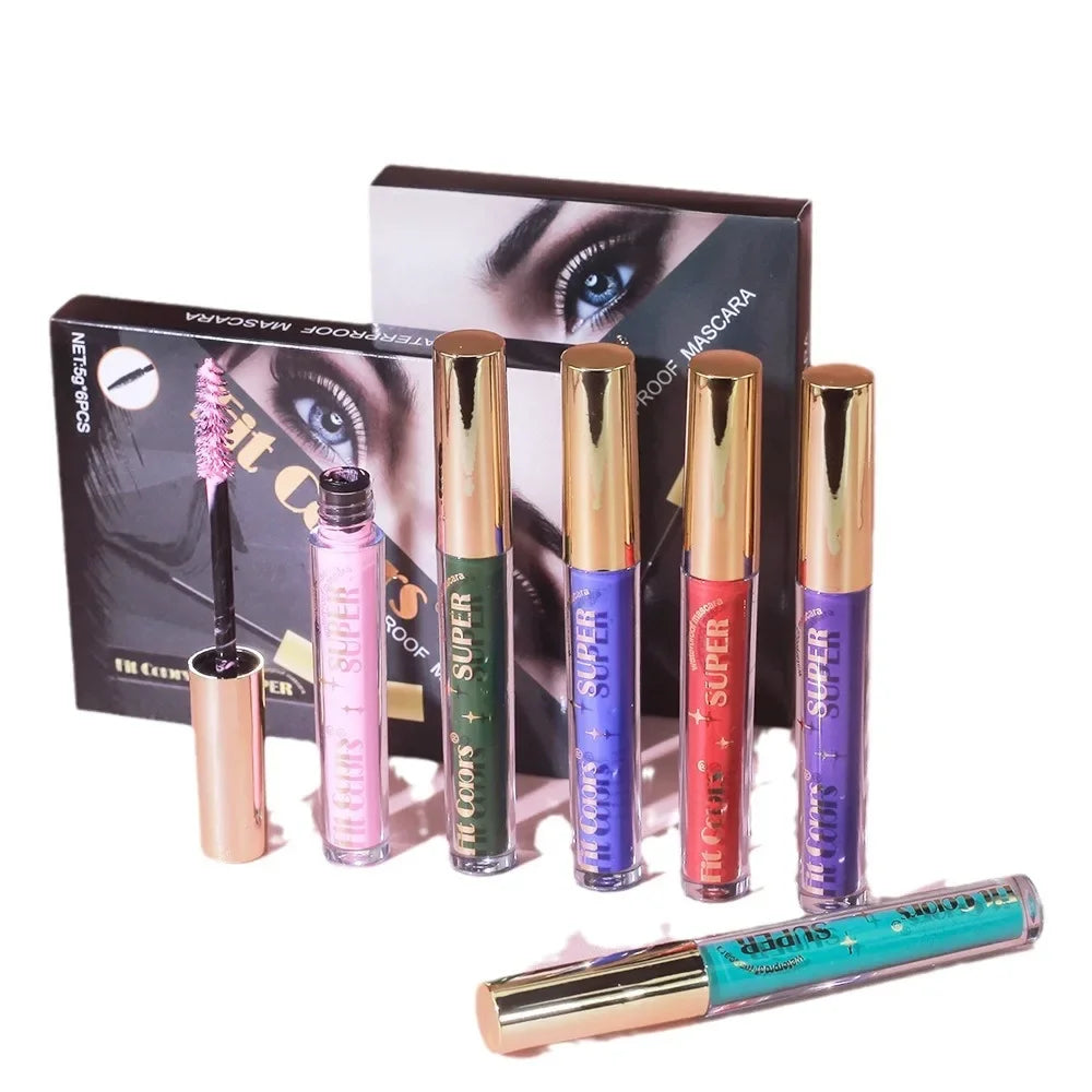 6 Color/Set Colored Mascara Cream Blue Green Lasting Waterproof Mascara Curling Eyelashes Thick Curl 3D Non-smudding Mascara Qme