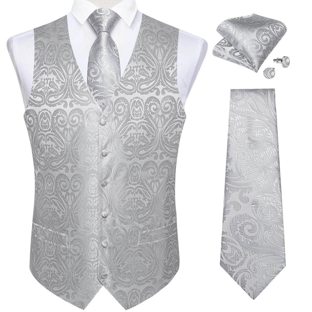 Men's Formal Suit Vest & Tie Set – Waistcoat with Necktie Pocket Square, Perfect for Weddings and Business Events Qme
