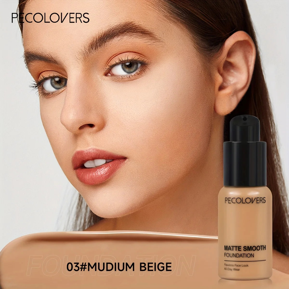 PECOLOVERS Matte Finish Liquid Foundation - Oil-Control, Waterproof, Full Coverage Concealer for All Skin Tones Qme 03