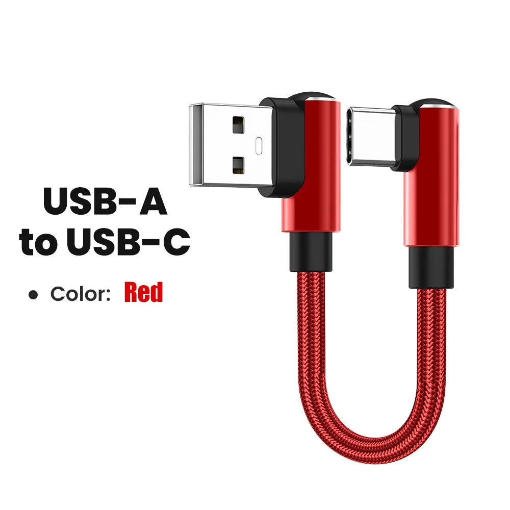 66W 90 Degree Elbow Short USB Type C Fast Charging Cable USB A/C To Type C 0.5m Data Cord For iPhone 15 16 Xiaomi Samsung Huawei Qme AC Red 0.25m