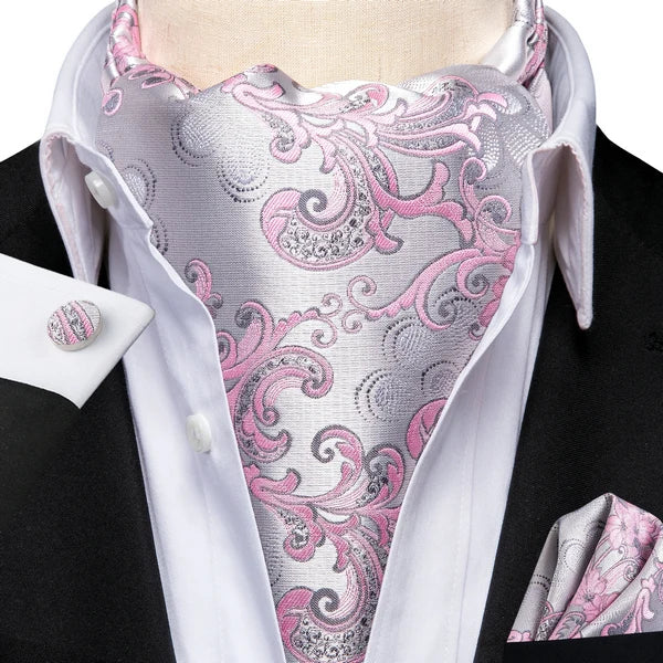 Men's Ascots Fashion Luxury Floral Cravat Cufflinks Handkerchiefs Qme LDAS1089