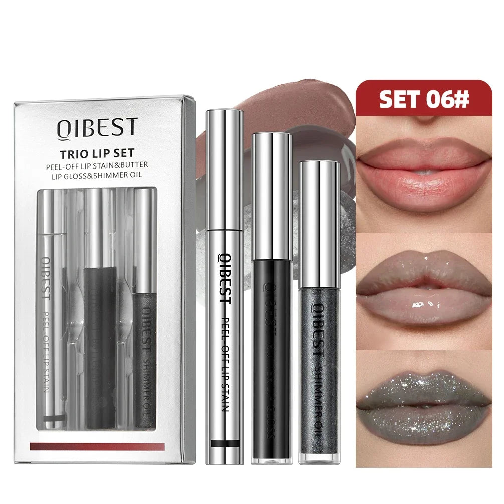 QIBEST Multifunctional Makeup Kits Include Tear Off Lip Stain,Mirror Lip Glaze,Shimmer Lip Oil Gloss Lasting Lip Cosmetics Sets Qme SET 06