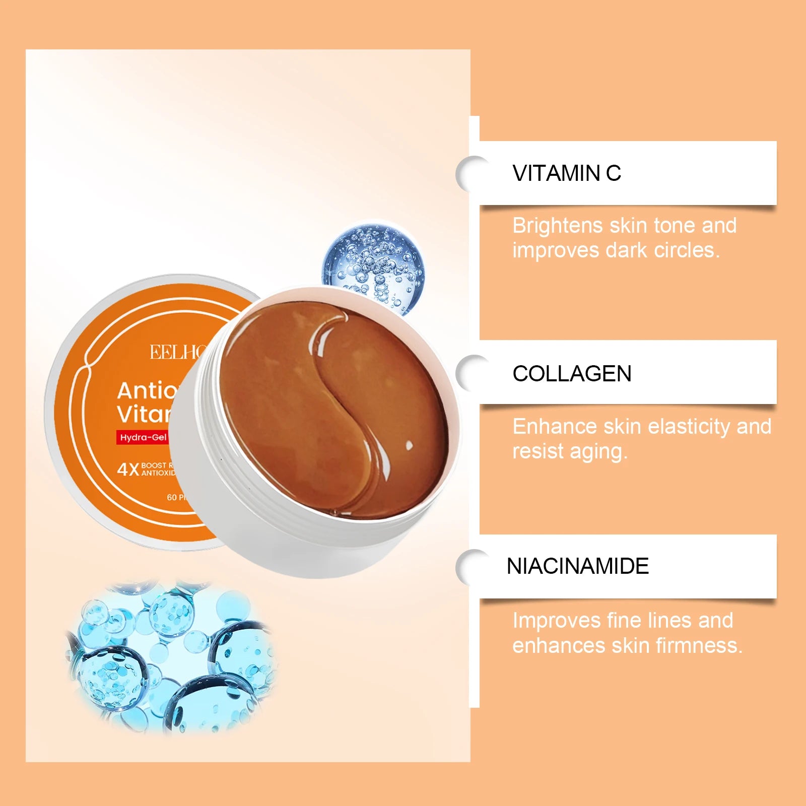 60Pcs Vitamin C Eye Patches Remescar Puffiness Dark Circles Bags Tightening Eye Skin Hyaluronic Acid Moisturizing Eye Mask Care Qme