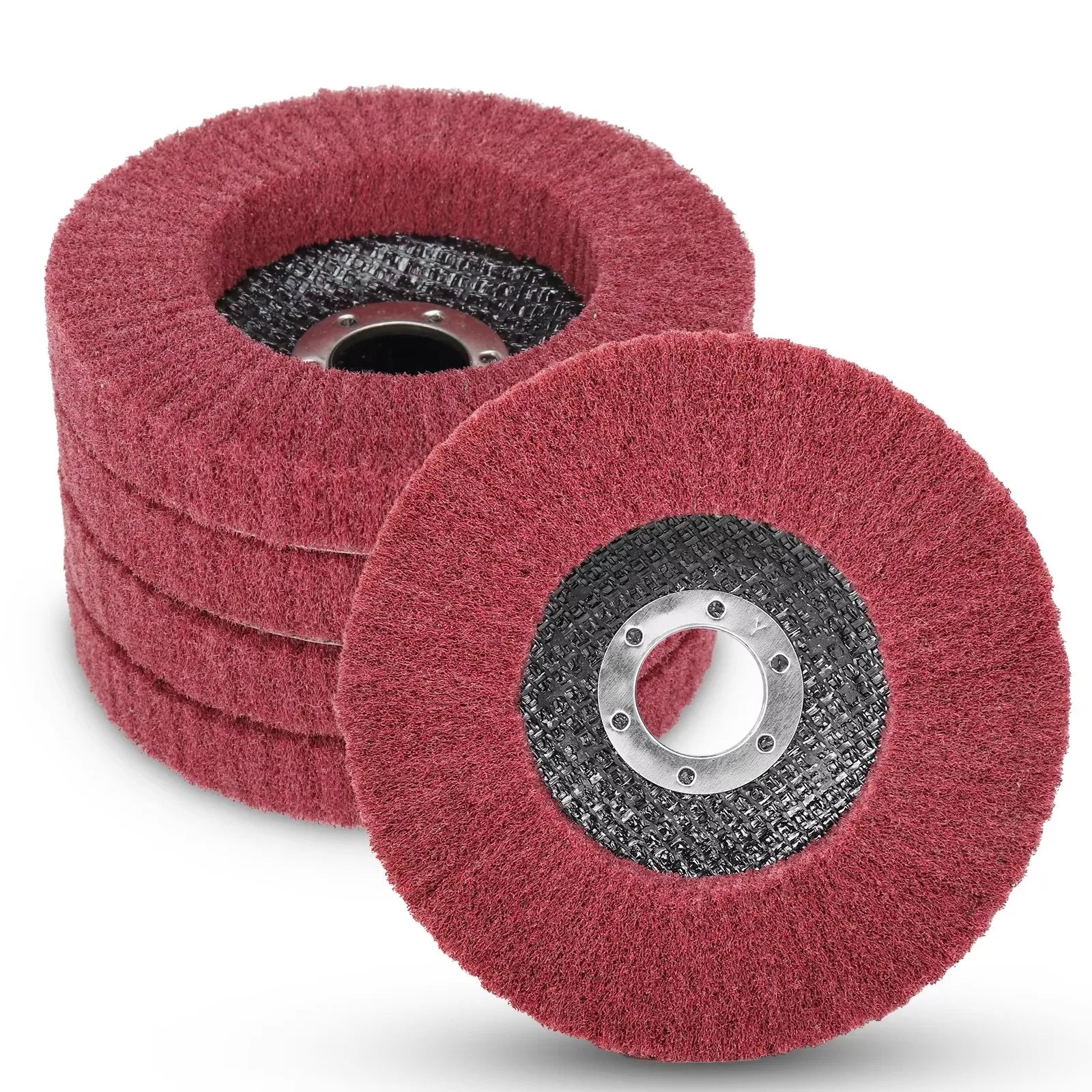 5PCS 100Mm nylon fiber clamshell polishing wheel 4 inch non-woven grinding wheel metal wood rotary angle grinder grinding wheel Qme 5pcs Red
