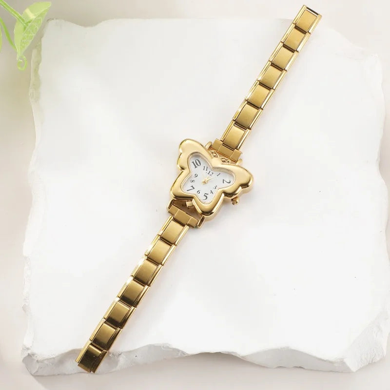 Butterfly Shape Numbers Dial Stainless Steel Watch Bracelet Men Women's 9mm DIY Italian Charm Bangle High Quality Jewelry Gift Qme