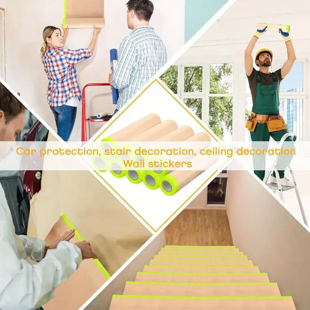 Pre-Taped Masking Paper Wall Treatment Covering For Painting Spray Masking Protective Paper Car Beauty Paint Masking Craft Paper Qme