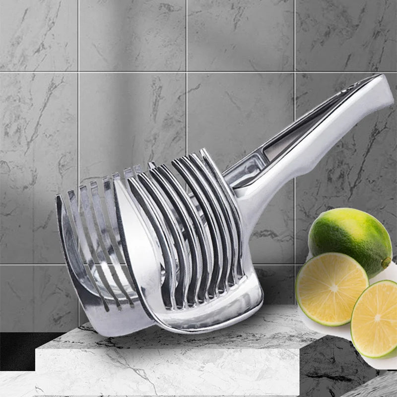 Stainless Steel Kitchen Handheld Orange Lemon Slicer Tomato Cutting Clip Fruit Slicer Onion Slicer Kitchen Cutter Accessorie Qme silvery