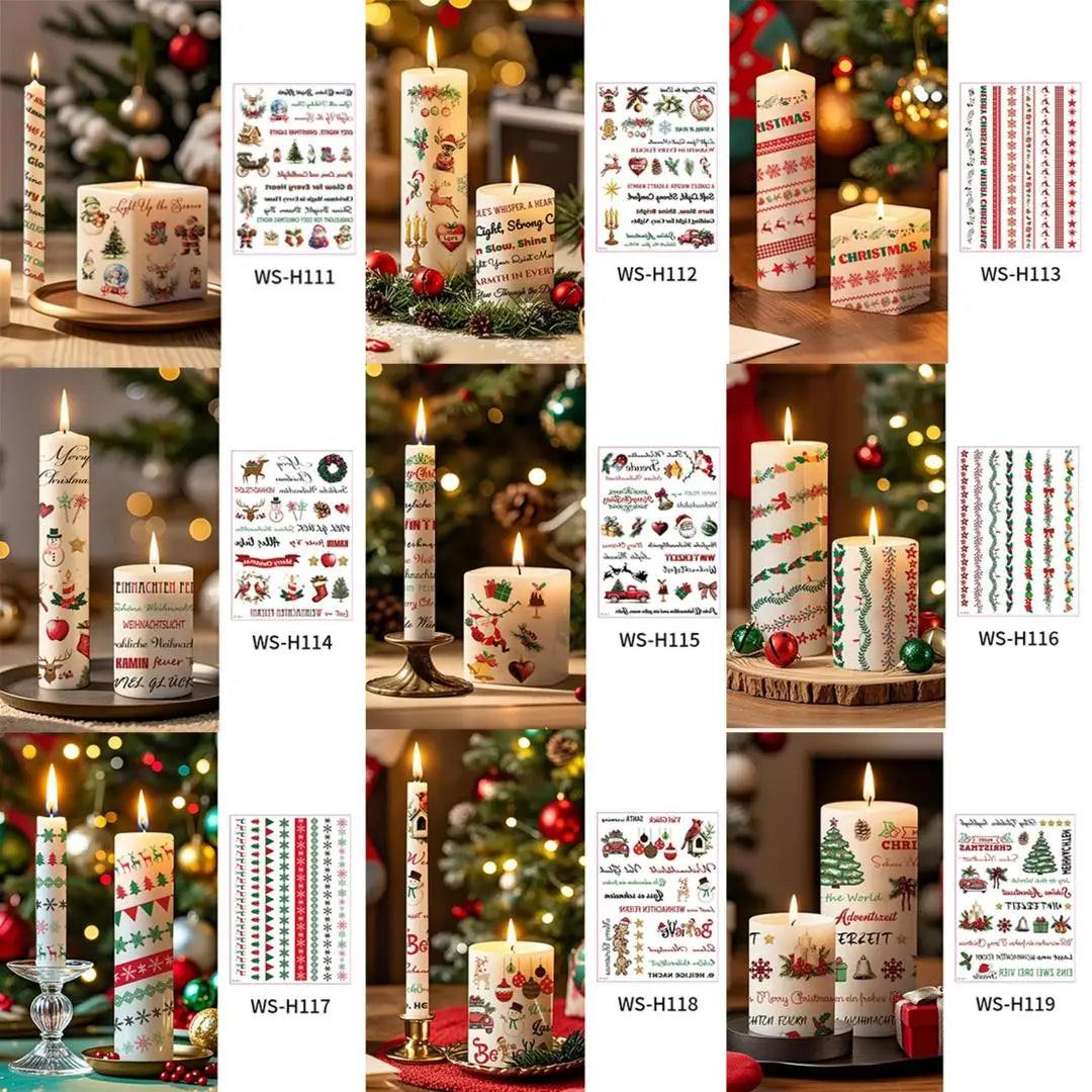 A Multi-purpose Xmas Tattoo Sticker Set Easy To Stick, Decorative Decals for Candle Window, Home Christmas Party Decorations Qme 9pcs WS-H111H119 1