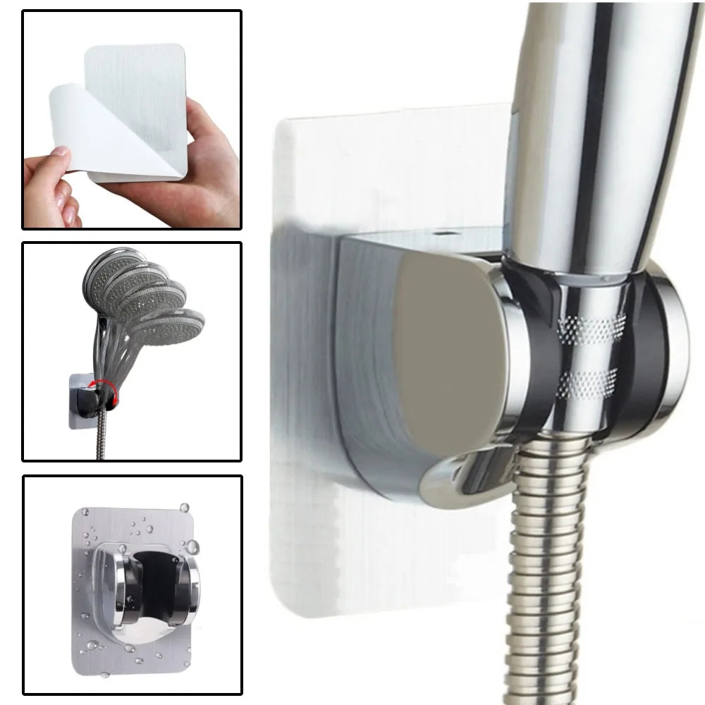 1PCS Universal Shower Head Bracket Self-adhesive Wall Mounted Adjustable Bathroom Shower Head Fixed Bracket Bathroom Accessories Qme