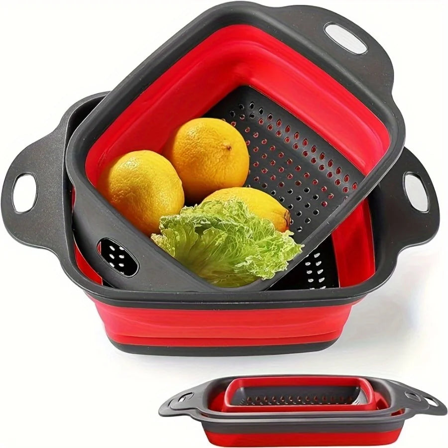 2 sets of silicone strainer kits, foldable kitchen filter, multi-functional plastic drain, with handle, food-safe vegetable Qme