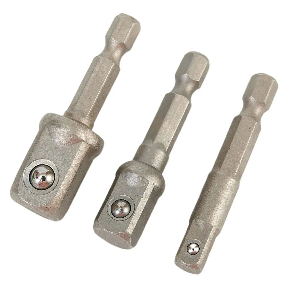 3 Pcs Chrome Vanadium Steel Socket Adapter Set Hex Shank 1/4" 3/8" 1/2" Extension Drill Bits Bar Set Power Tools Accessory Qme