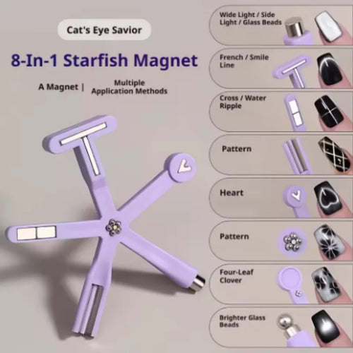 8 in 1 Cat Eye Nail Magnet Multi Functional Starfish Cat Eye Magnet for Nail French Flower Heart Magnet for Cat Eye Gel Polish Qme