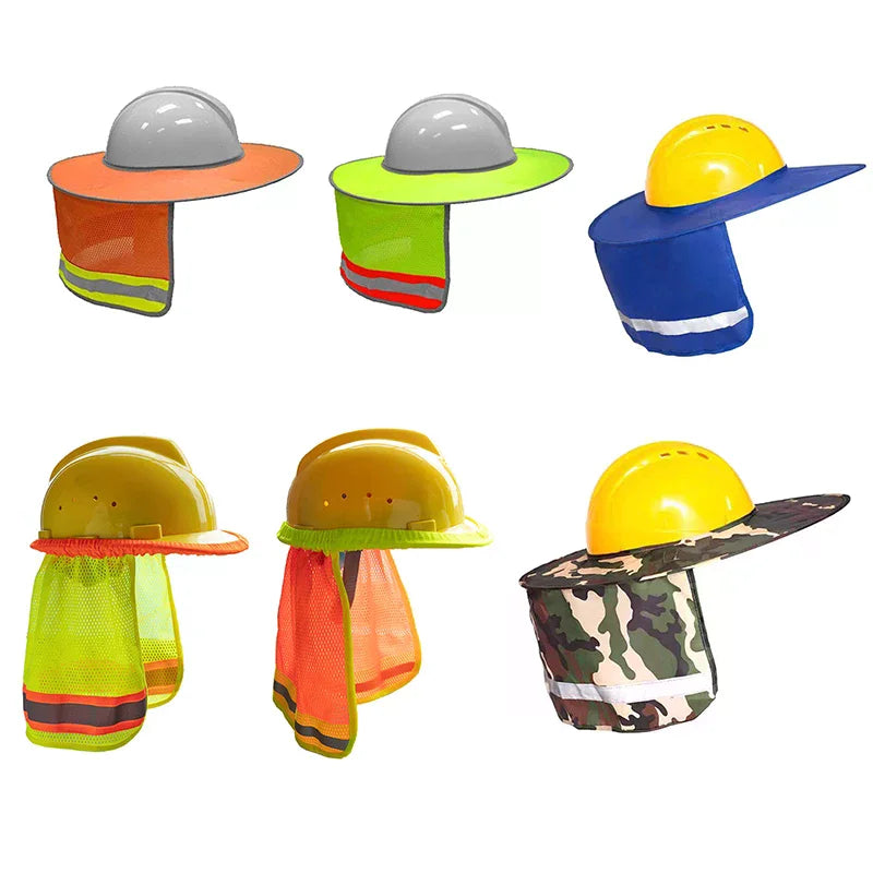 Summer Sun Shade Safety Hard Hat Neck Shield Helmets Reflective Brim Qme