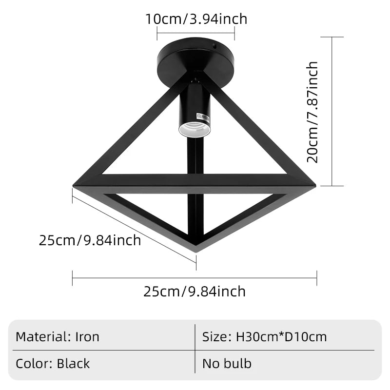 E27 Retro Ceiling Lamps Black Industrial Light Fixture Vintage Semi Flush Mount Ceiling Lights Porch Hallway Stairway Mini Metal Qme black