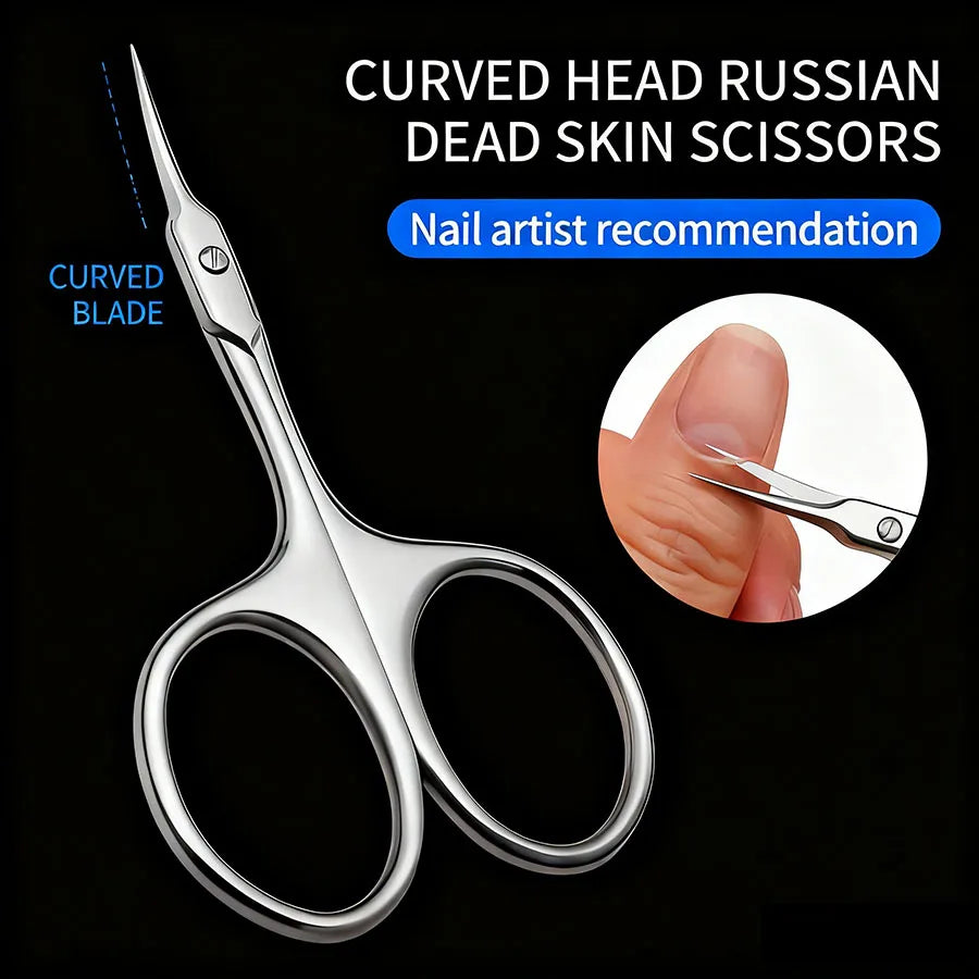 Ultra Fine Silvery Manicure Scissors Stainless Steel Arc Cuticle Knife Qme