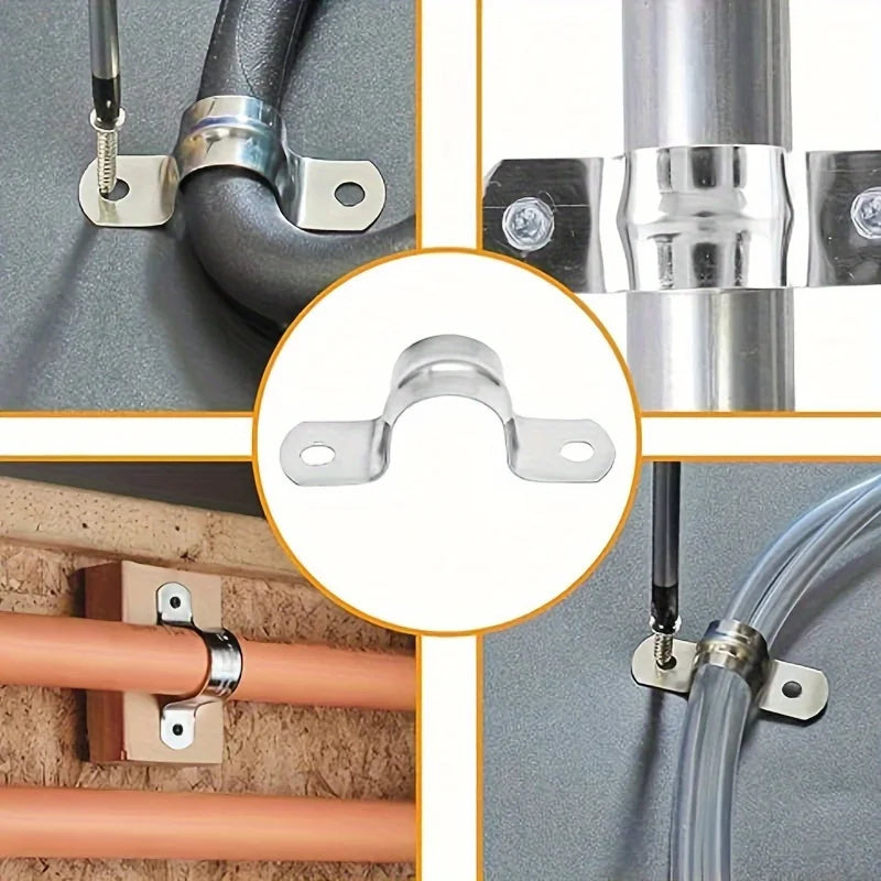 50pcs Double hole U-shaped bracket 304 stainless steel rigid pipe clamp heavy-duty pipe tension clamp Qme